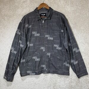 Full Send Logo Workwear Jacket Zip Front Gray Denim Streetwear Cotton Size Large